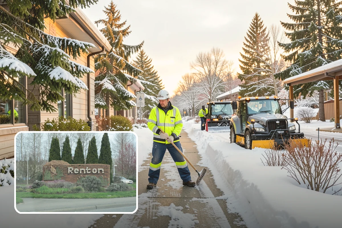 Apartment Complex Parking Lot Snow Removal in Renton, King County, WA - Travel lanes stay open for tenants, first responders, and package delivery