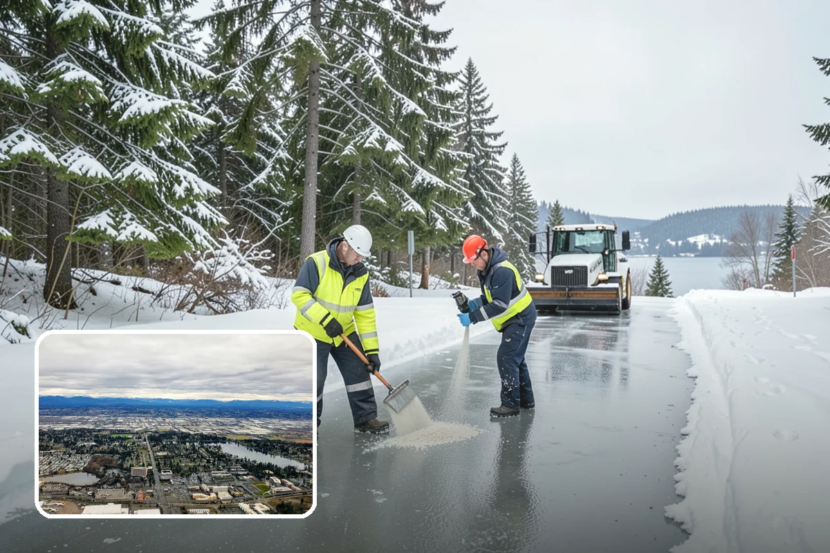 Apartment Complex Parking Lot Snow Removal in SeaTac, King County, WA - Travel lanes stay open for tenants, first responders, and package delivery