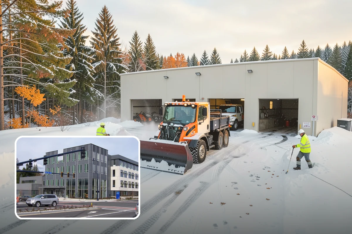 Apartment Complex Parking Lot Snow Removal in Shoreline, King County, WA - Travel lanes stay open for tenants, first responders, and package delivery