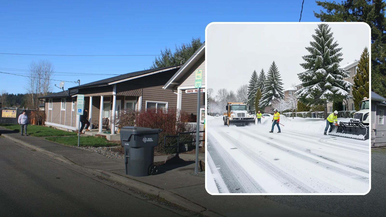 Apartment Complex Parking Lot Snow Removal in South Prairie, Pierce County, WA - We plow sprawling apartment lots full of overnight tenant vehicles before residents leave for the Western Washington morning rush.