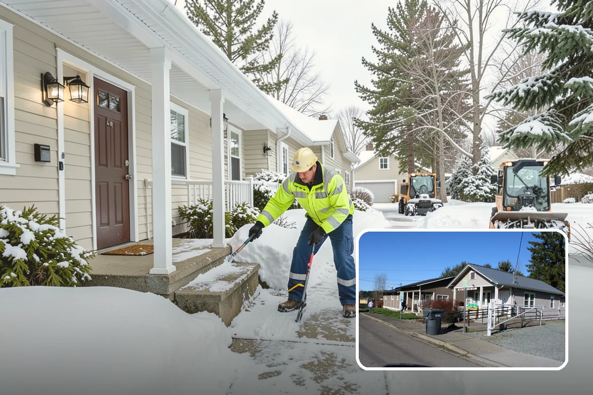 Apartment Complex Parking Lot Snow Removal in South Prairie, Pierce County, WA - Travel lanes stay open for tenants, first responders, and package delivery