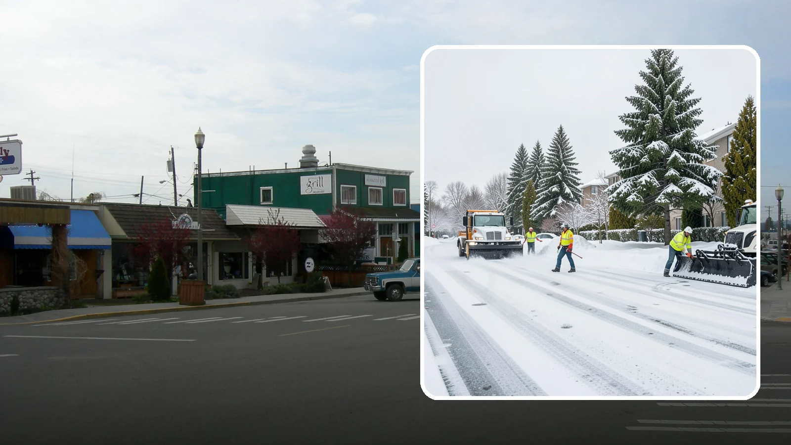 Apartment Complex Parking Lot Snow Removal in Stanwood, Snohomish County, WA - We plow sprawling apartment lots full of overnight tenant vehicles before residents leave for the Western Washington morning rush.