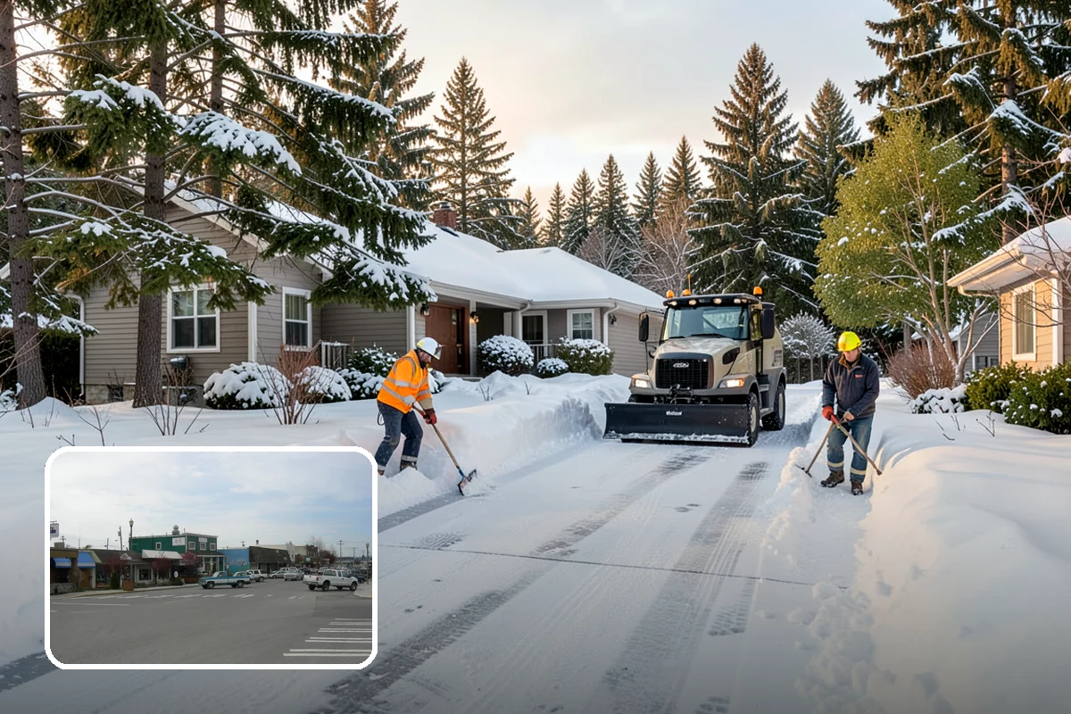 Apartment Complex Parking Lot Snow Removal in Stanwood, Snohomish County, WA - Travel lanes stay open for tenants, first responders, and package delivery