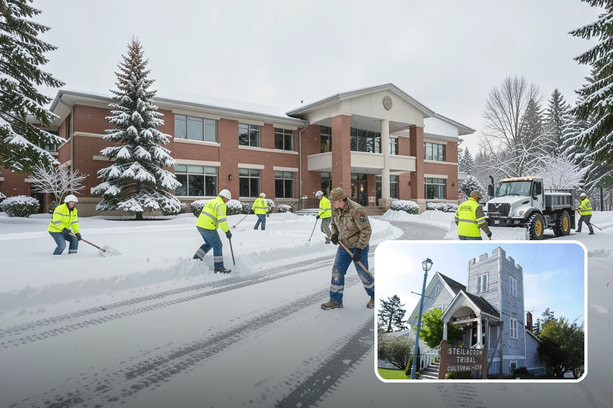 Apartment Complex Parking Lot Snow Removal in Steilacoom, Pierce County, WA - Travel lanes stay open for tenants, first responders, and package delivery