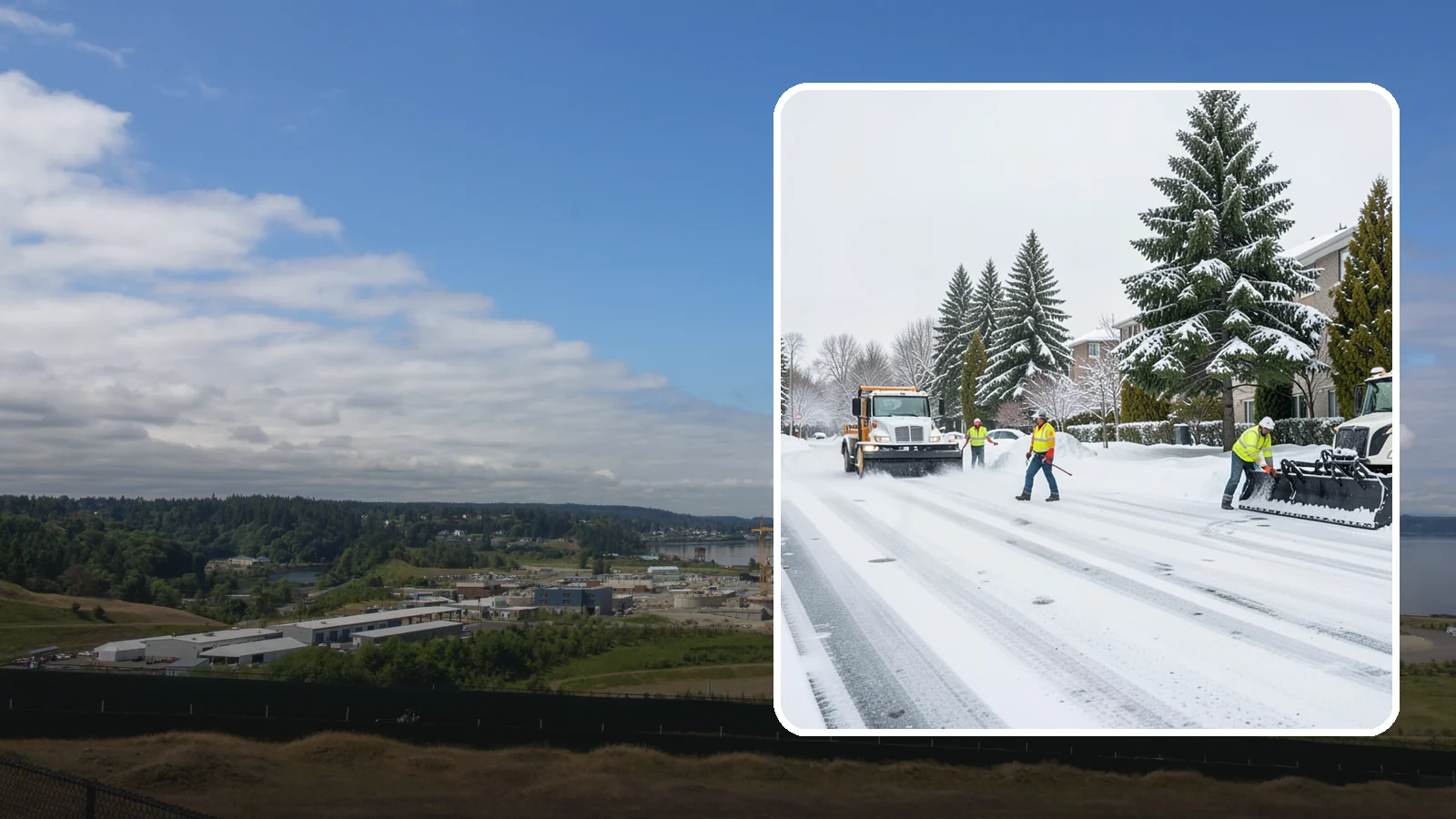 Apartment Complex Parking Lot Snow Removal in University Place, Pierce County, WA - We plow sprawling apartment lots full of overnight tenant vehicles before residents leave for the Western Washington morning rush.