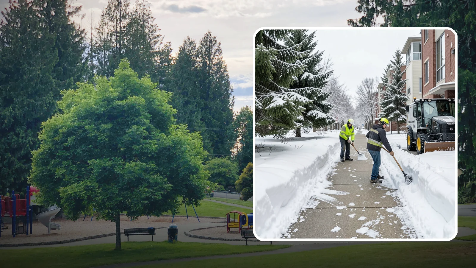 Apartment Complex Sidewalk Clearing in Bonney Lake, Pierce County, WA - Multi-building walkway clearing for Western Washington apartment communities, keeping the interior paths tenants use around the...