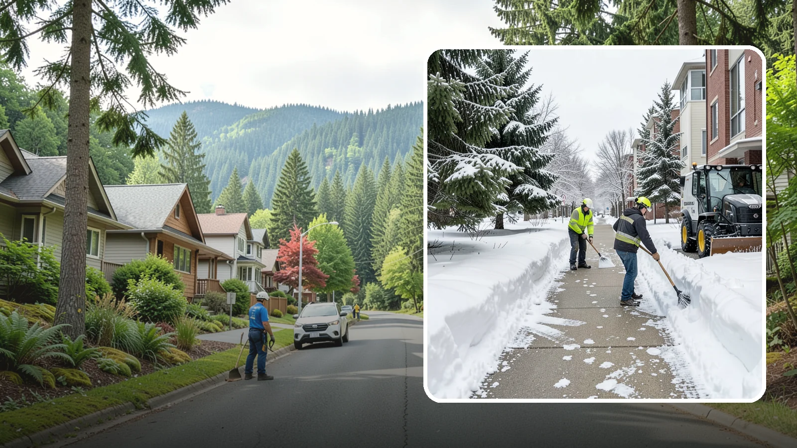 Apartment Complex Sidewalk Clearing in Darrington, Snohomish County, WA - Multi-building walkway clearing for Western Washington apartment communities, keeping the interior paths tenants use around the...