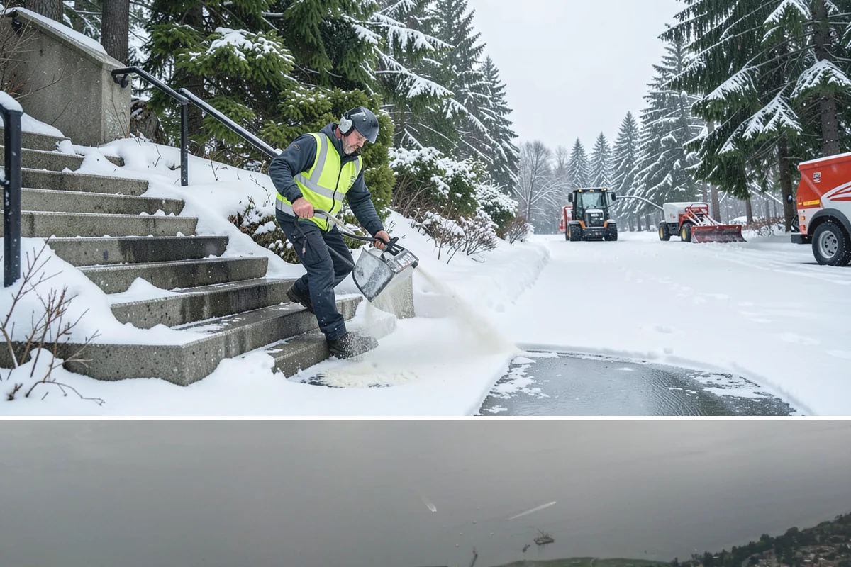 Apartment Complex Sidewalk Clearing in Des Moines, King County, WA - Demand runs heaviest from December through February, when back-to-back freezing nights keep interior apartment walks glazed...