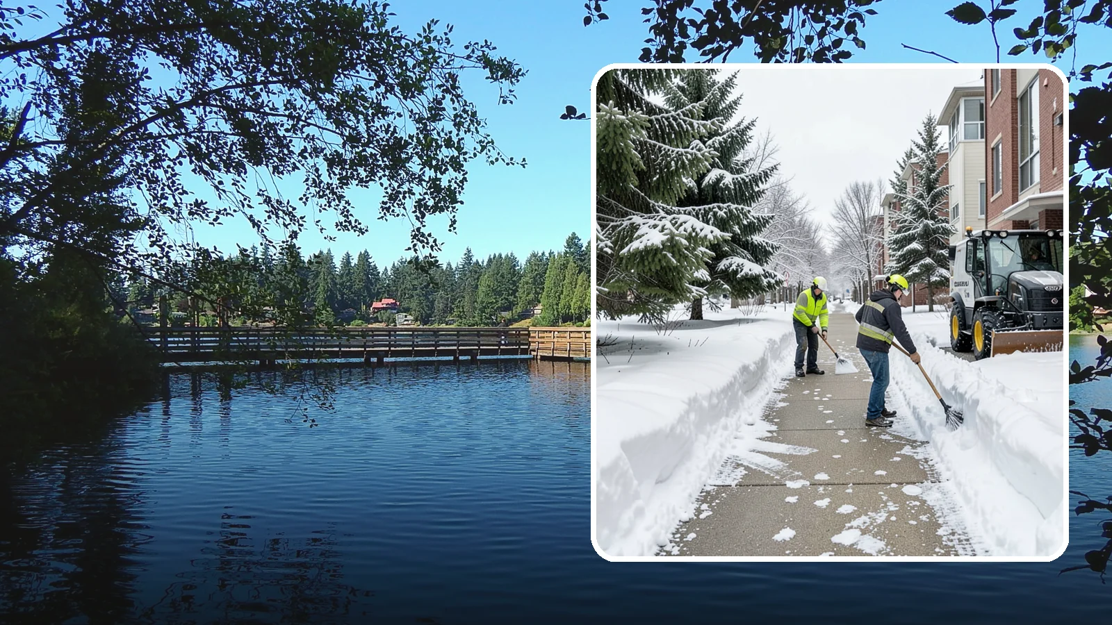 Apartment Complex Sidewalk Clearing in Federal Way, King County, WA - Multi-building walkway clearing for Western Washington apartment communities, keeping the interior paths tenants use around the...