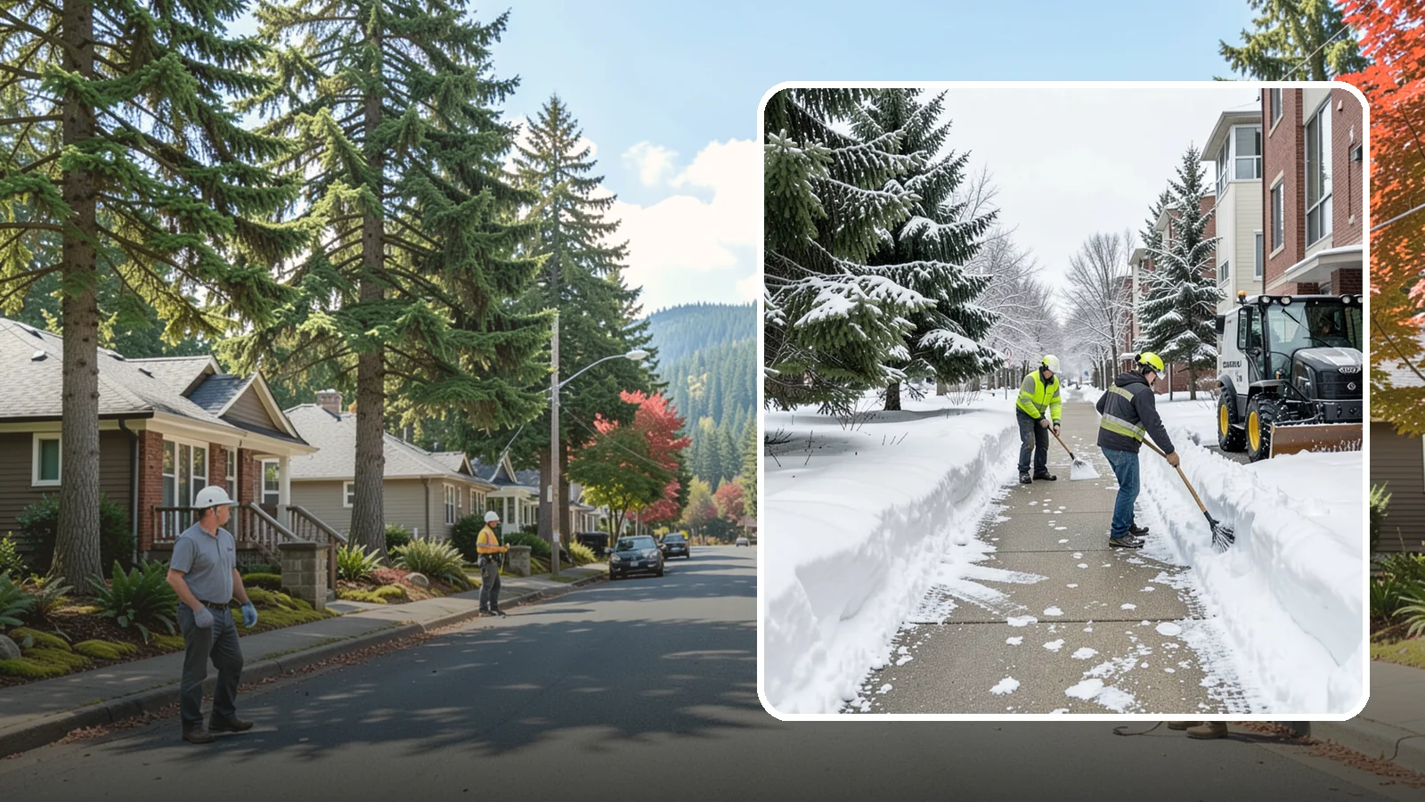 Apartment Complex Sidewalk Clearing in Hunts Point, King County, WA - Multi-building walkway clearing for Western Washington apartment communities, keeping the interior paths tenants use around the...