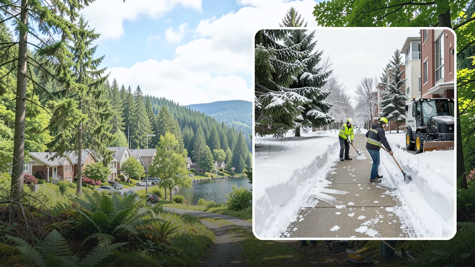 Apartment Complex Sidewalk Clearing in Lake Forest Park, King County, WA - Multi-building walkway clearing for Western Washington apartment communities, keeping the interior paths tenants use around the...