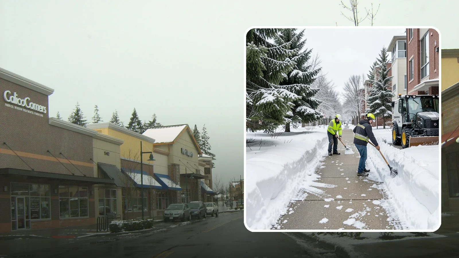 Apartment Complex Sidewalk Clearing in Mill Creek, Snohomish County, WA - Multi-building walkway clearing for Western Washington apartment communities, keeping the interior paths tenants use around the...