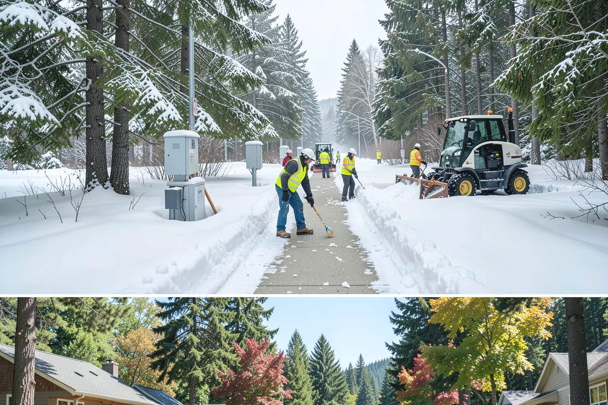 Apartment Complex Sidewalk Clearing in Orting, Pierce County, WA - Demand runs heaviest from December through February, when back-to-back freezing nights keep interior apartment walks glazed...
