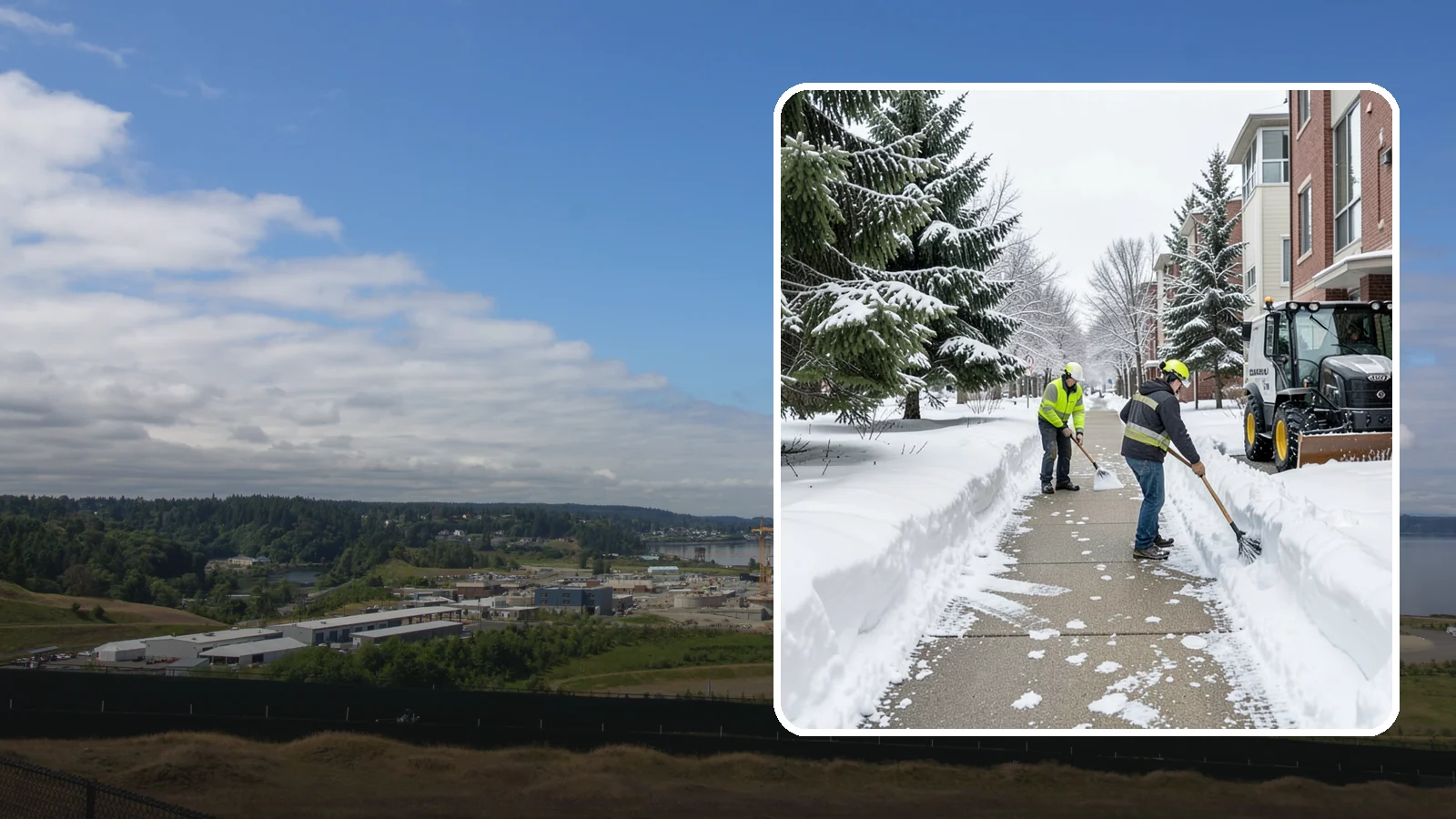 Apartment Complex Sidewalk Clearing in University Place, Pierce County, WA - Multi-building walkway clearing for Western Washington apartment communities, keeping the interior paths tenants use around the...