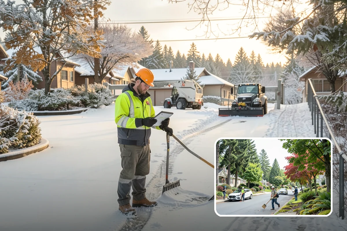 Apartment Complex Snow Plowing in Beaux Arts Village, King County, WA - Drive aisles and resident lots cleared before the morning tenant rush