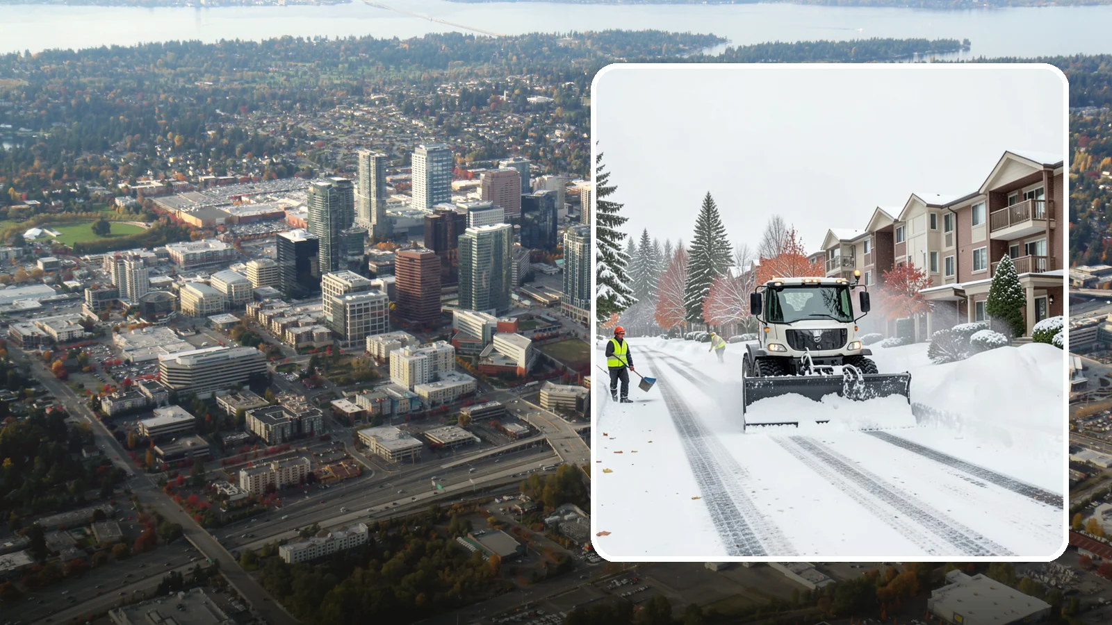 Apartment Complex Snow Plowing in Bellevue, King County, WA - We keep multi-building apartment communities open by plowing drive aisles, resident lots, and building entries before the morning...