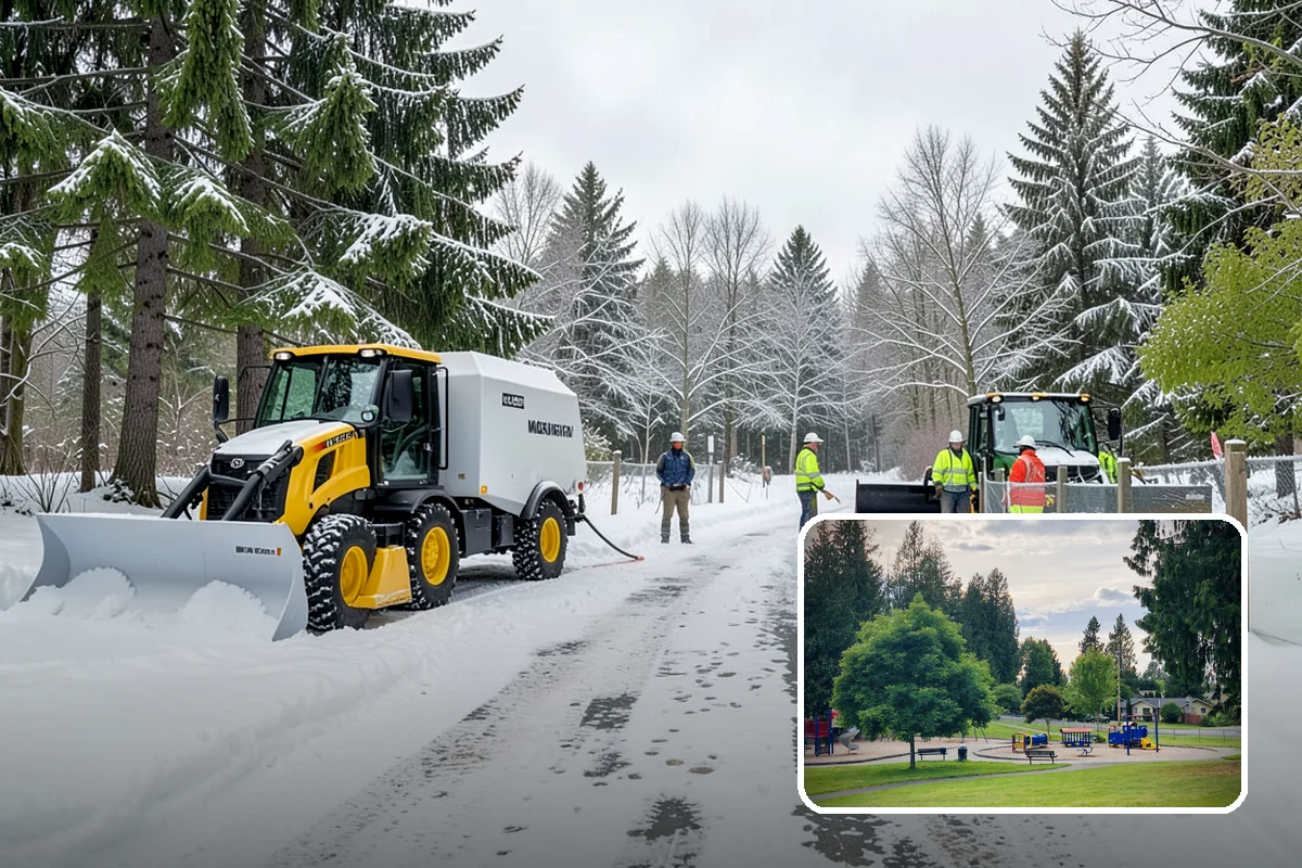 Apartment Complex Snow Plowing in Bonney Lake, Pierce County, WA - Drive aisles and resident lots cleared before the morning tenant rush