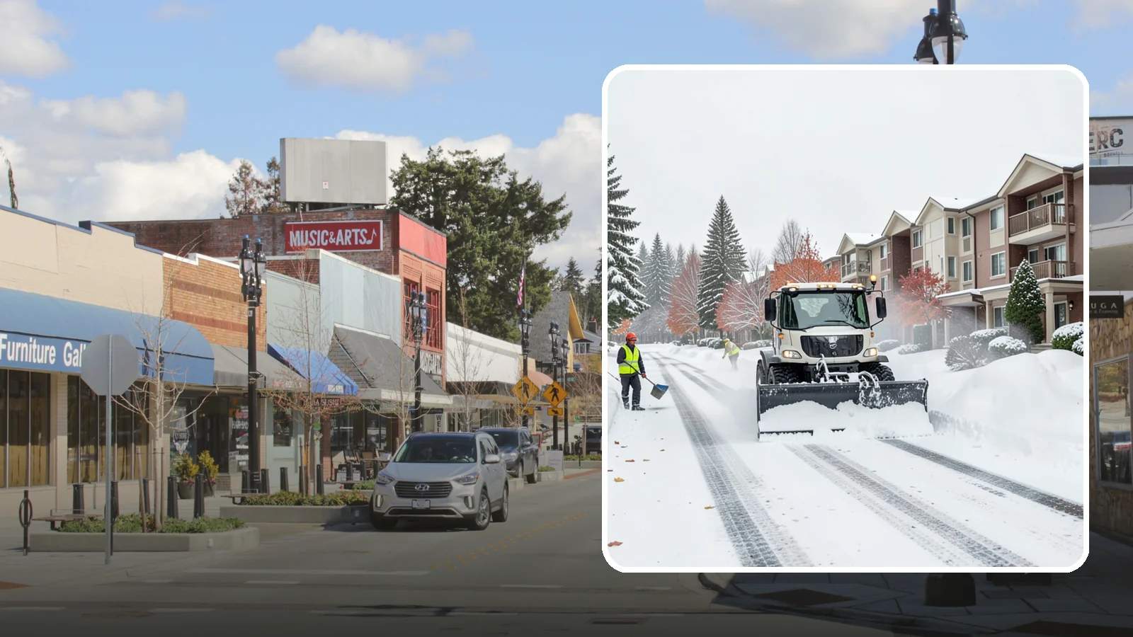 Apartment Complex Snow Plowing in Bothell, King County, WA - We keep multi-building apartment communities open by plowing drive aisles, resident lots, and building entries before the morning...