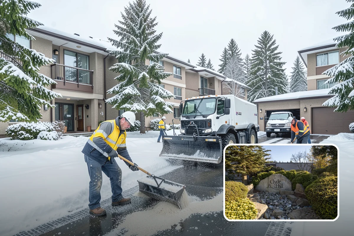 Apartment Complex Snow Plowing in Clyde Hill, King County, WA - Drive aisles and resident lots cleared before the morning tenant rush