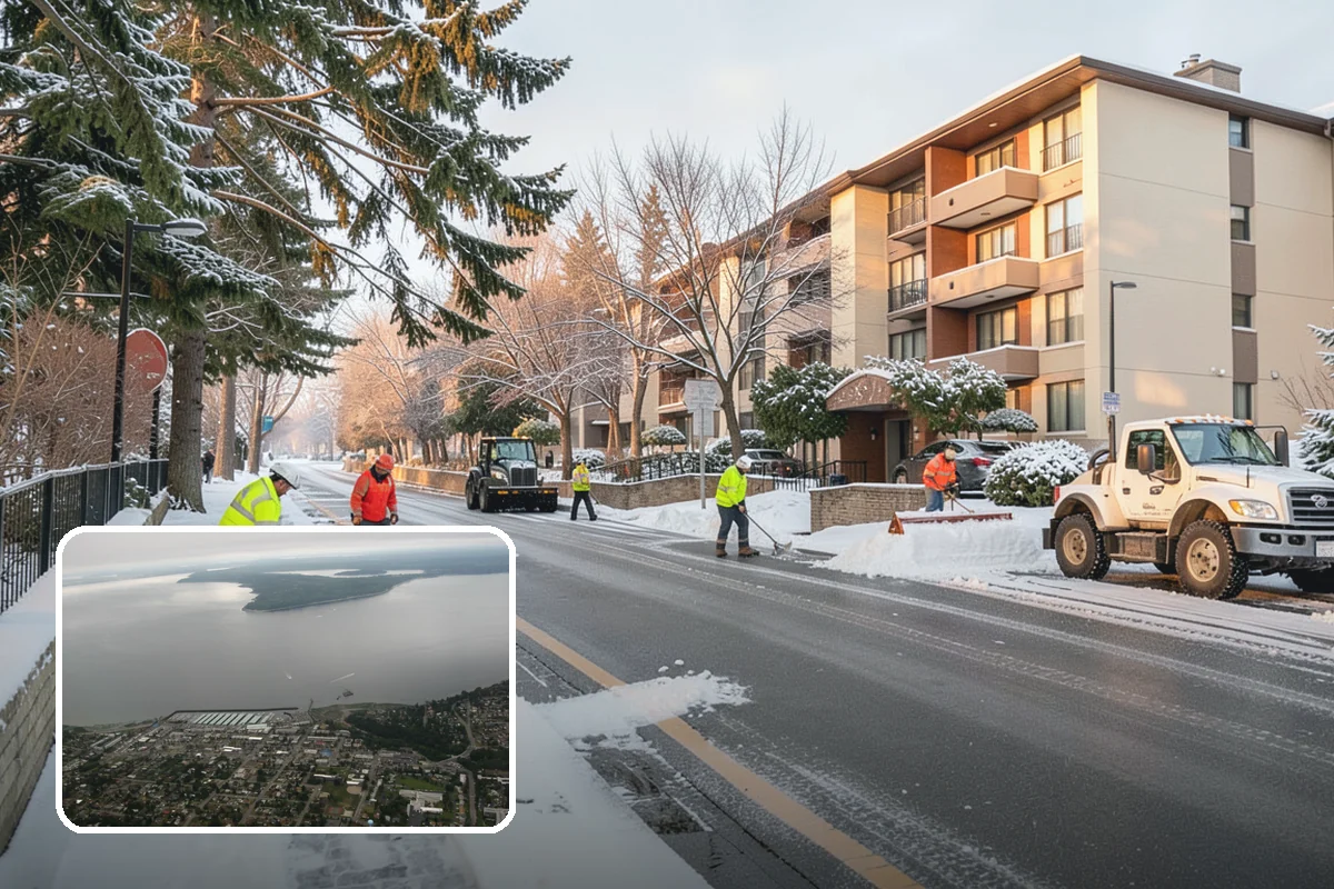 Apartment Complex Snow Plowing in Des Moines, King County, WA - Drive aisles and resident lots cleared before the morning tenant rush