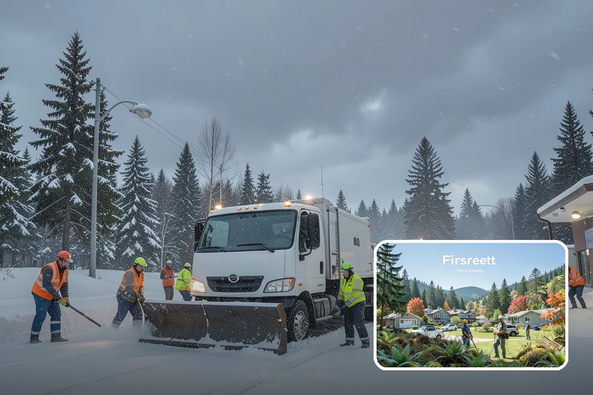 Apartment Complex Snow Plowing in Fircrest, Pierce County, WA - Drive aisles and resident lots cleared before the morning tenant rush