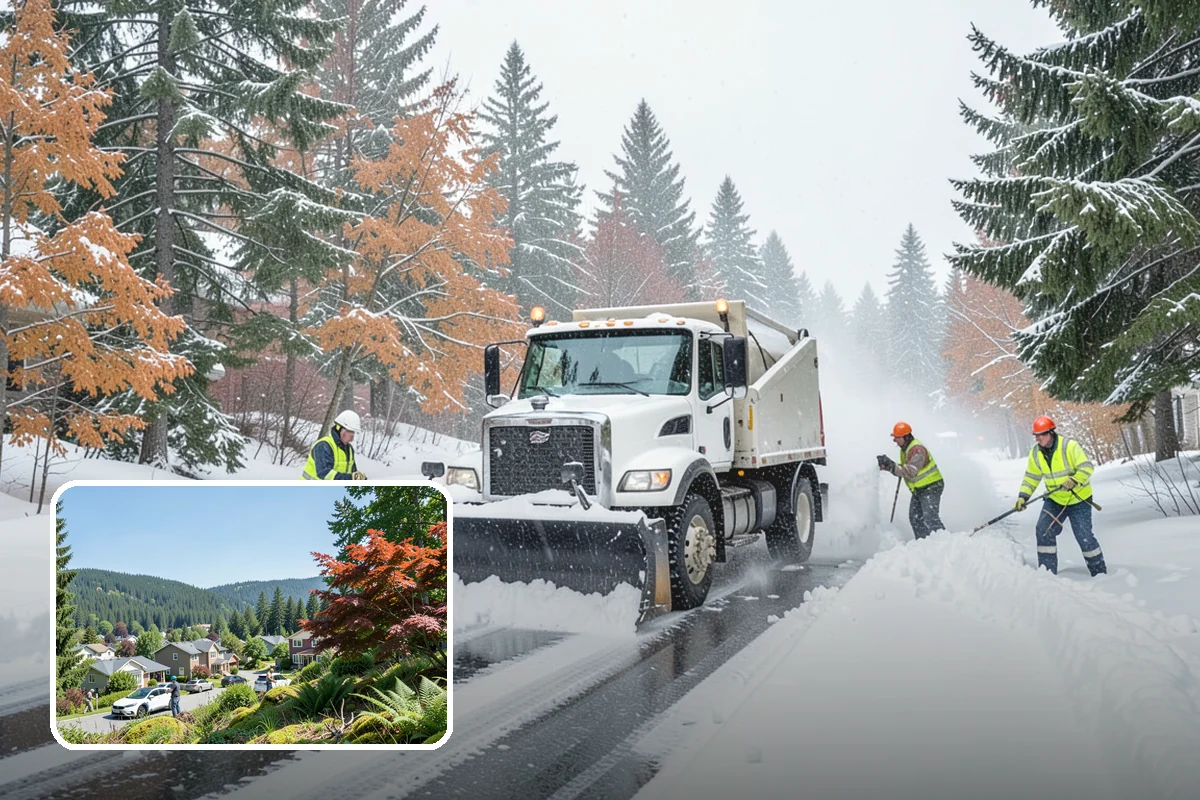 Apartment Complex Snow Plowing in Index, Snohomish County, WA - Drive aisles and resident lots cleared before the morning tenant rush