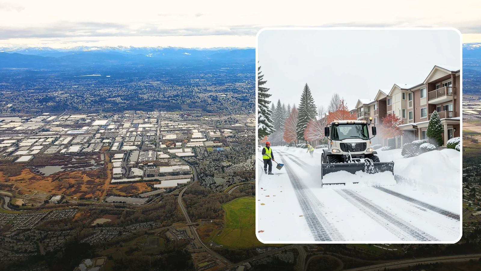Apartment Complex Snow Plowing in Kent, King County, WA - We keep multi-building apartment communities open by plowing drive aisles, resident lots, and building entries before the morning...