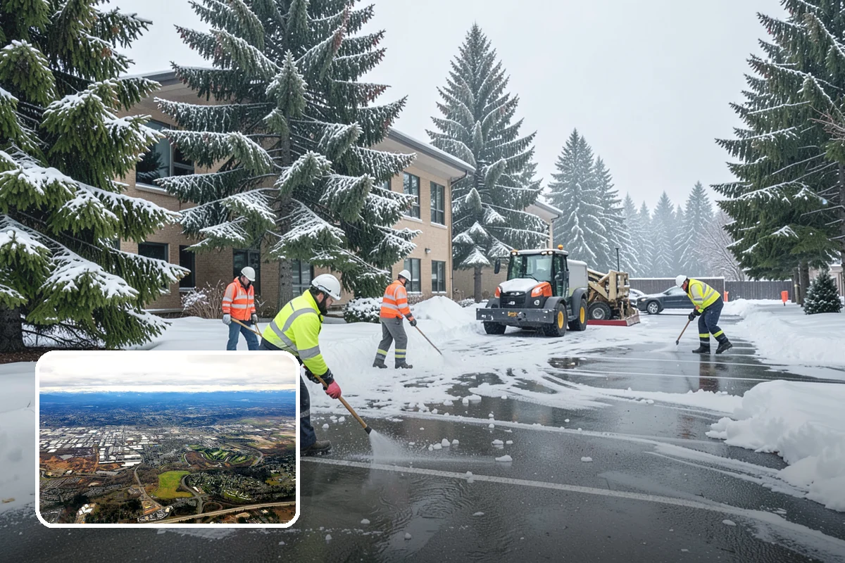 Apartment Complex Snow Plowing in Kent, King County, WA - Drive aisles and resident lots cleared before the morning tenant rush