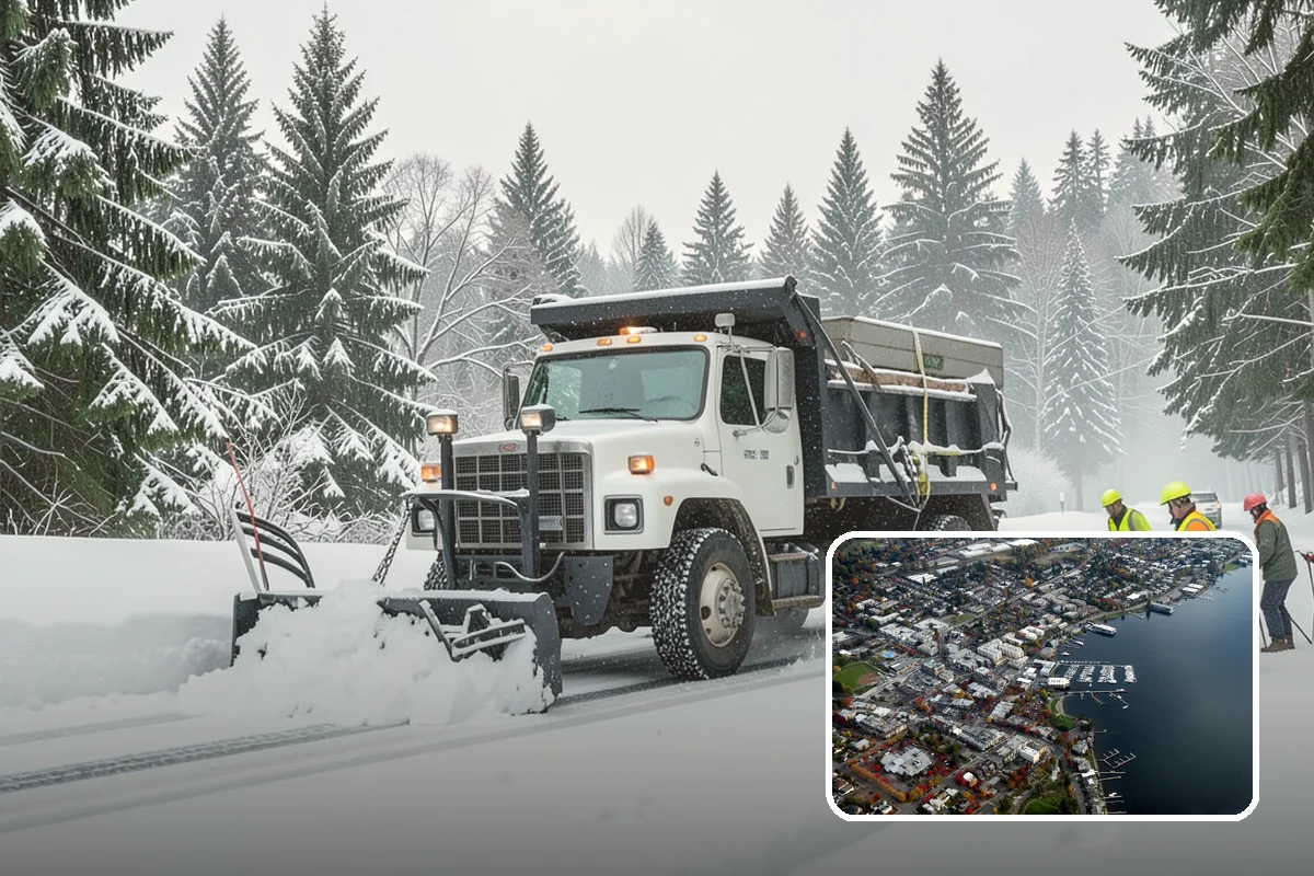 Apartment Complex Snow Plowing in Kirkland, King County, WA - Drive aisles and resident lots cleared before the morning tenant rush