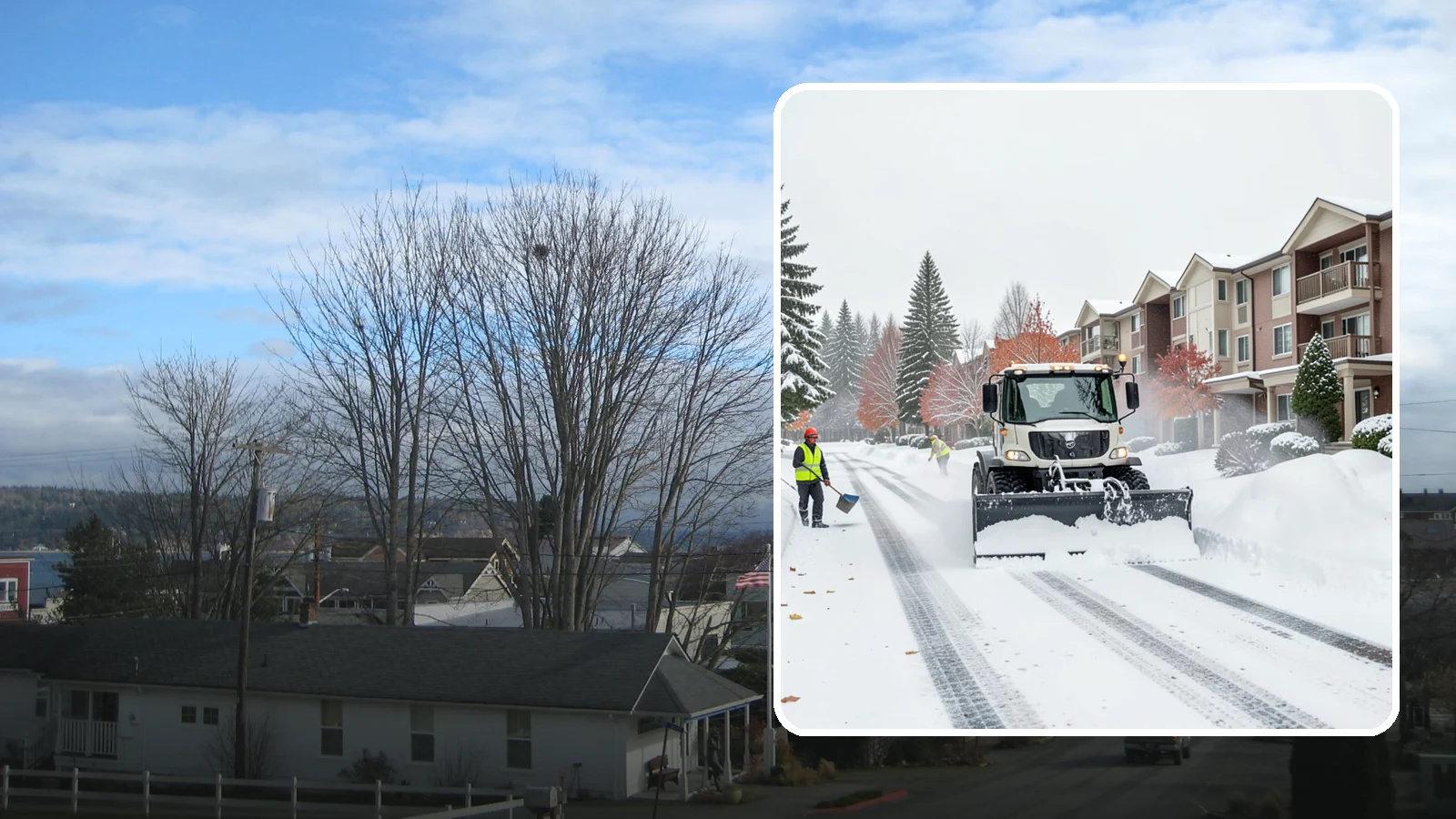 Apartment Complex Snow Plowing in Langley, Island County, WA - We keep multi-building apartment communities open by plowing drive aisles, resident lots, and building entries before the morning...