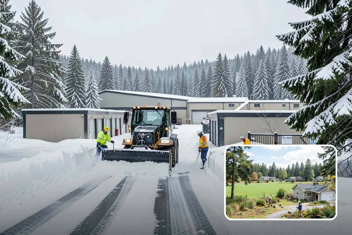 Apartment Complex Snow Plowing in Lyman, Skagit County, WA - Drive aisles and resident lots cleared before the morning tenant rush