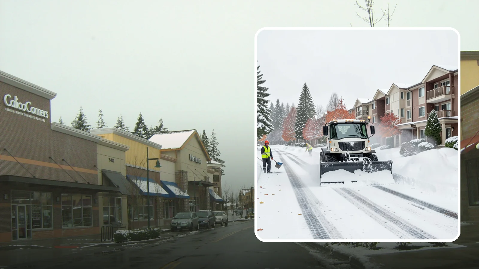 Apartment Complex Snow Plowing in Mill Creek, Snohomish County, WA - We keep multi-building apartment communities open by plowing drive aisles, resident lots, and building entries before the morning...