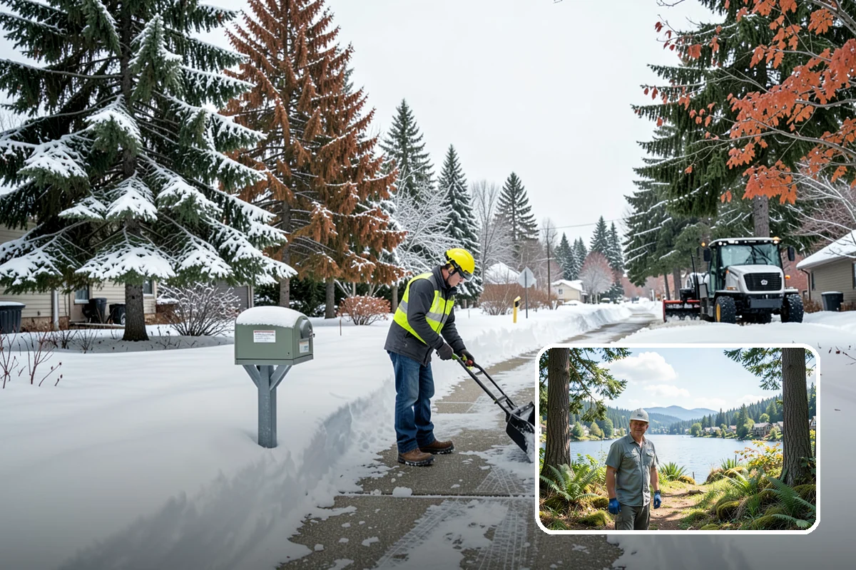 Apartment Complex Snow Plowing in Milton, King County, WA - Drive aisles and resident lots cleared before the morning tenant rush