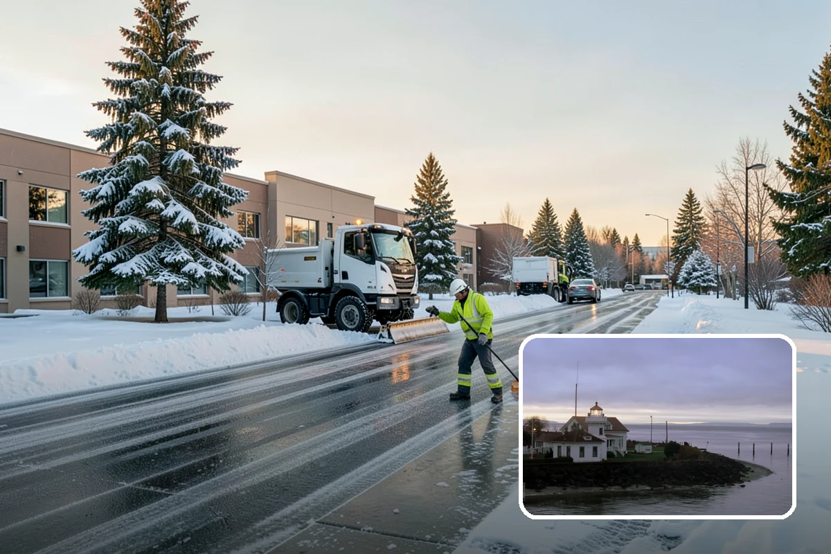 Apartment Complex Snow Plowing in Mukilteo, Snohomish County, WA - Drive aisles and resident lots cleared before the morning tenant rush
