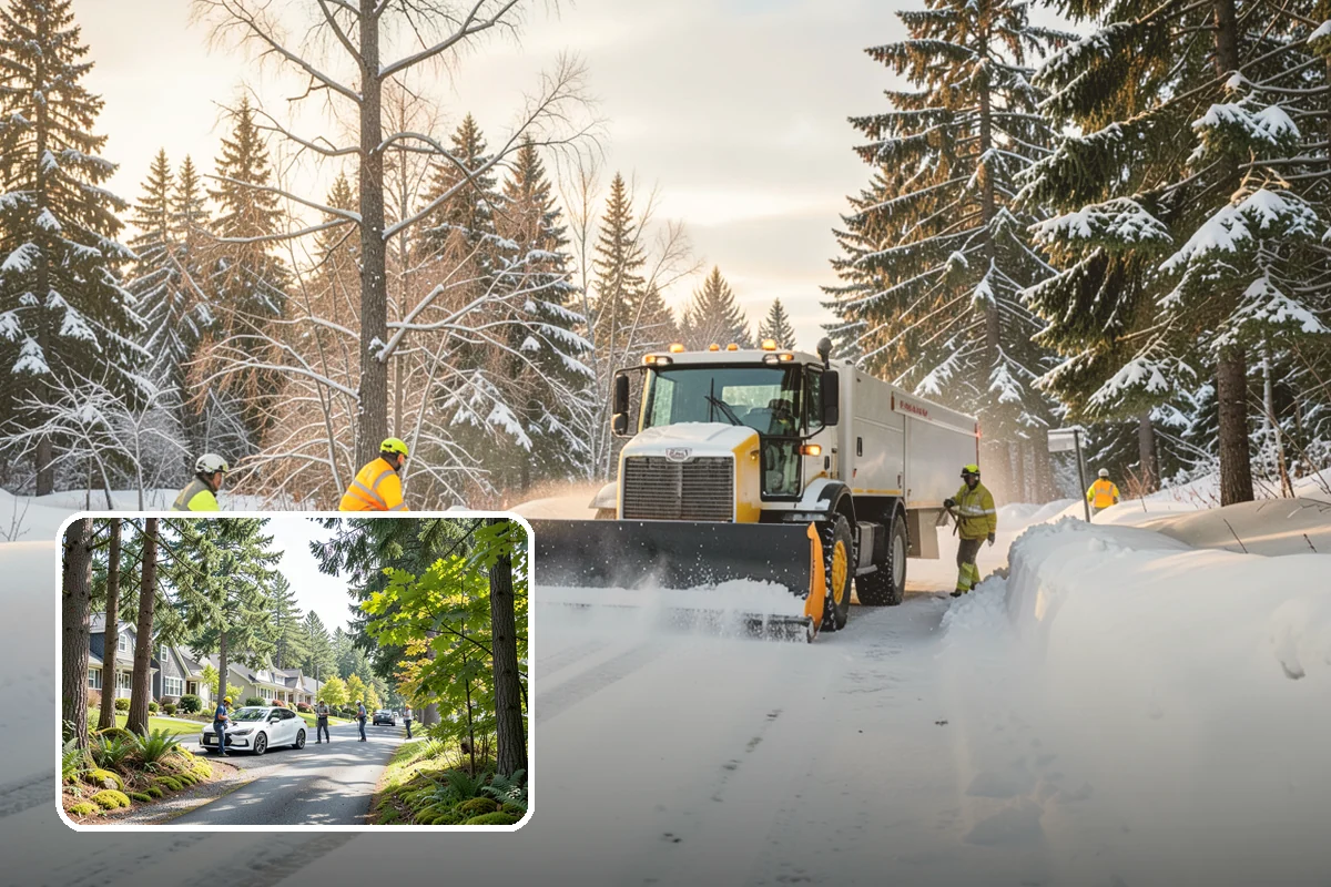 Apartment Complex Snow Plowing in Normandy Park, King County, WA - Drive aisles and resident lots cleared before the morning tenant rush