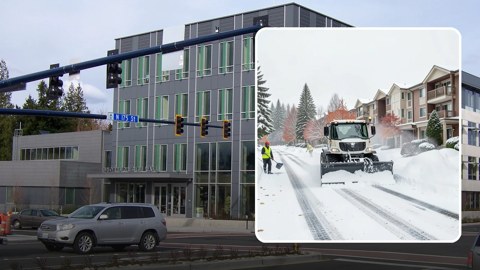 Apartment Complex Snow Plowing in Shoreline, King County, WA - We keep multi-building apartment communities open by plowing drive aisles, resident lots, and building entries before the morning...
