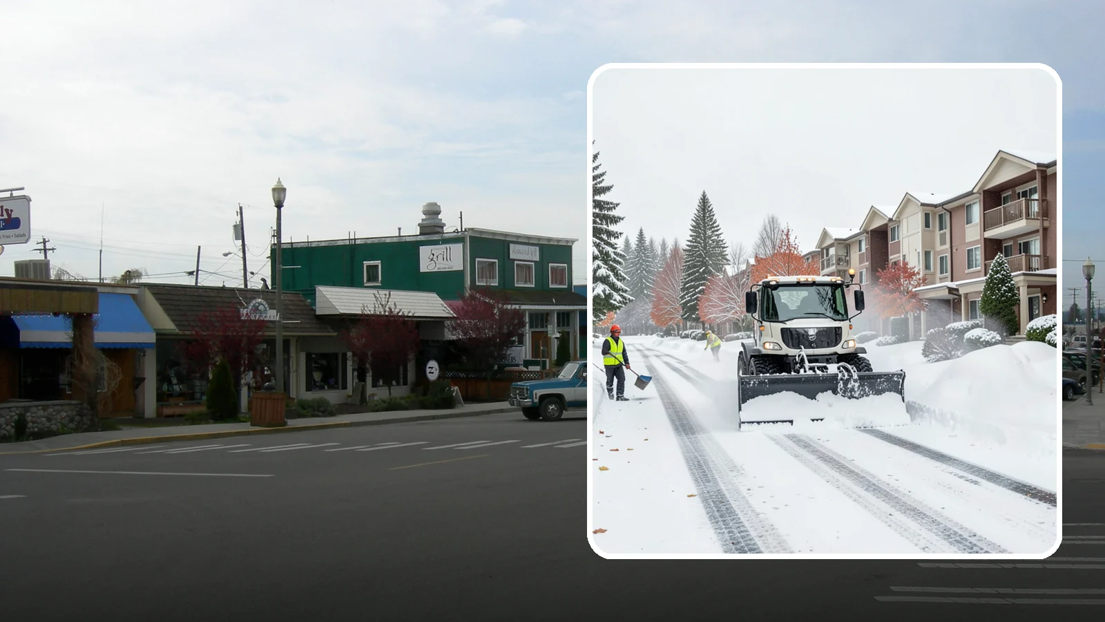 Apartment Complex Snow Plowing in Stanwood, Snohomish County, WA - We keep multi-building apartment communities open by plowing drive aisles, resident lots, and building entries before the morning...