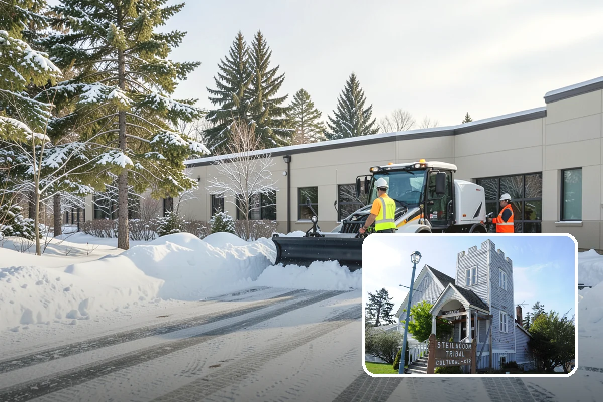 Apartment Complex Snow Plowing in Steilacoom, Pierce County, WA - Drive aisles and resident lots cleared before the morning tenant rush