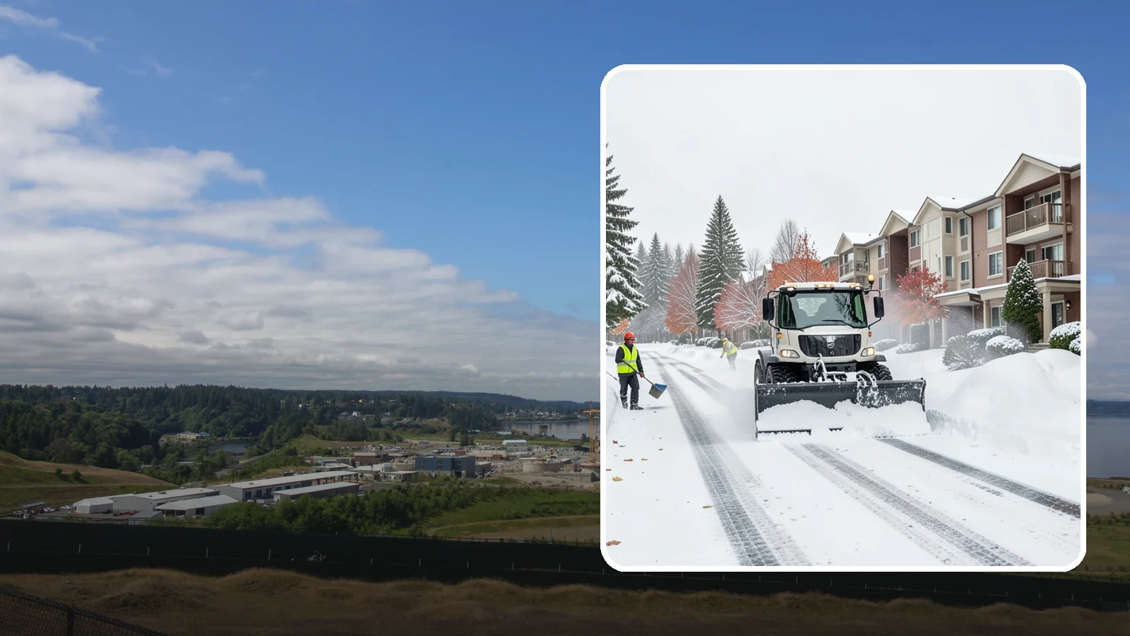 Apartment Complex Snow Plowing in University Place, Pierce County, WA - We keep multi-building apartment communities open by plowing drive aisles, resident lots, and building entries before the morning...