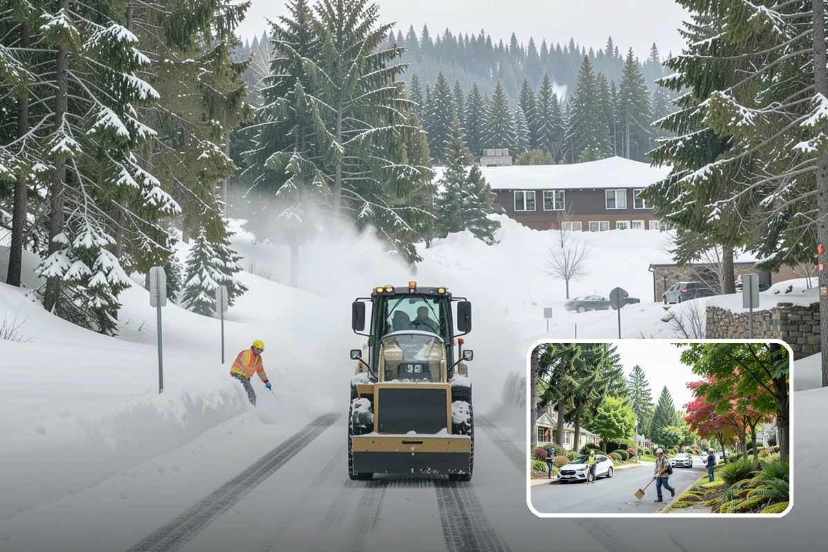 Apartment Snow Removal in Beaux Arts Village, King County, WA - Full-community clearing of lots and paths