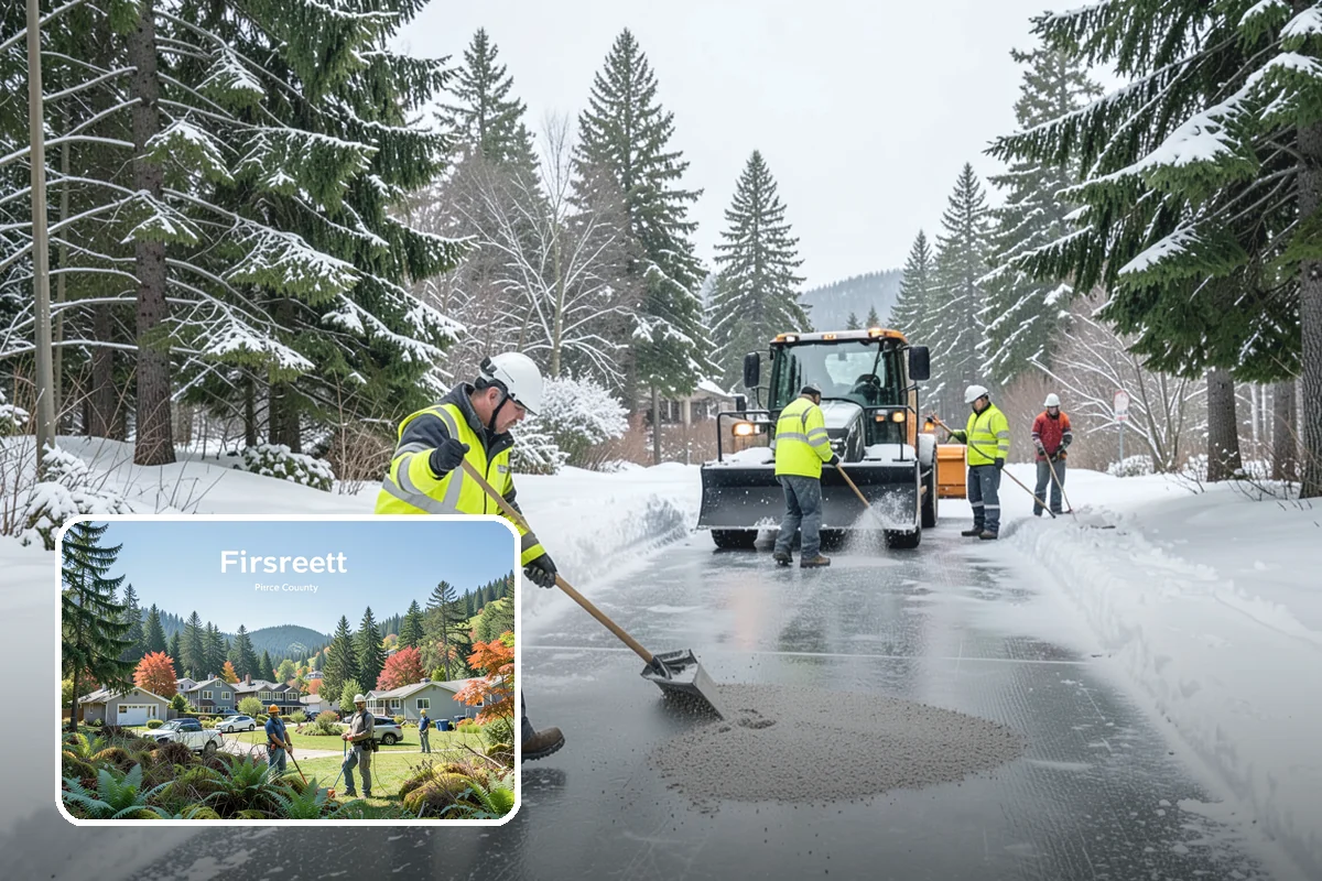 Apartment Snow Removal in Fircrest, Pierce County, WA - Full-community clearing of lots and paths