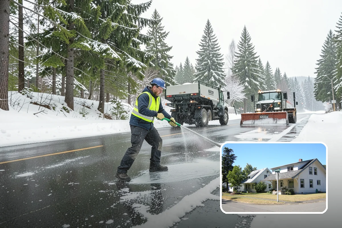 Arctic Blast Response in DuPont, Pierce County, WA - Treatment matched to dry, windy cold that refreezes surfaces quickly