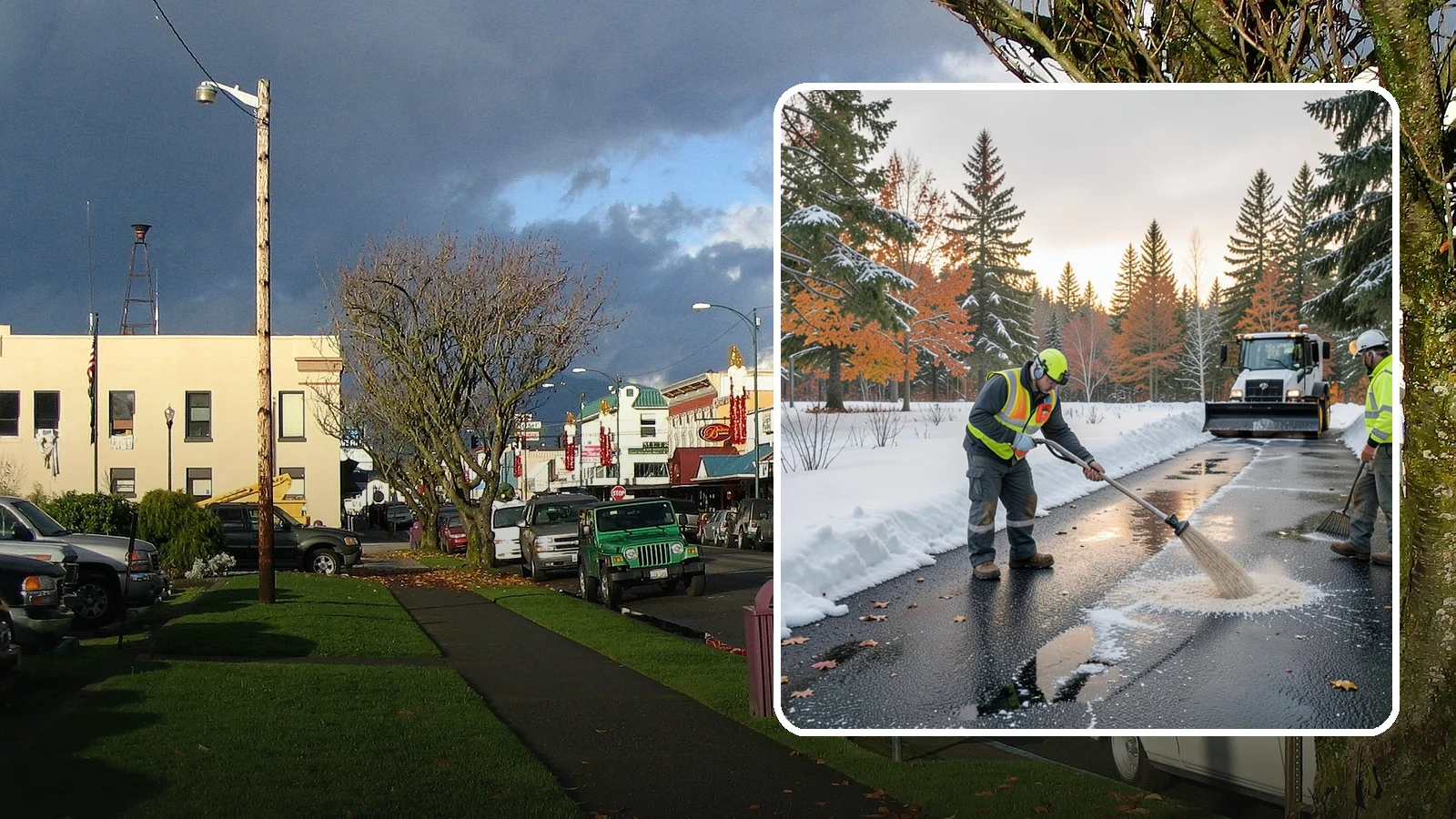 Asphalt Driveway Deicing in Arlington, Snohomish County, WA - Targeted deicing of asphalt driveways to break the black ice that forms during Western Washington's melt-and-refreeze nights.