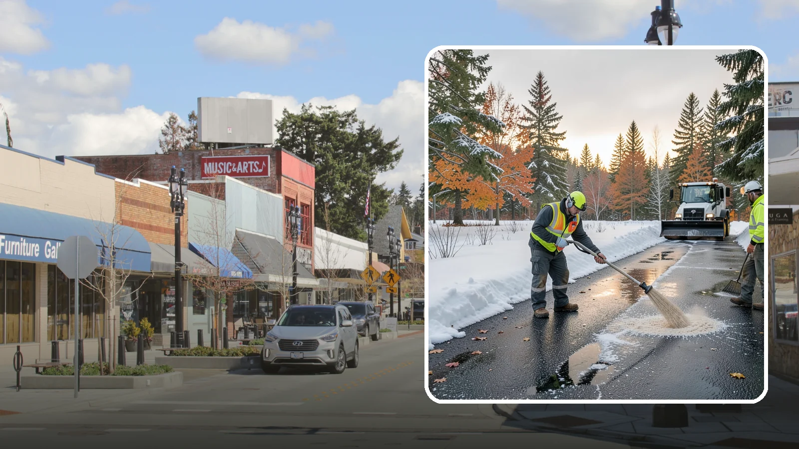 Asphalt Driveway Deicing in Bothell, King County, WA - Targeted deicing of asphalt driveways to break the black ice that forms during Western Washington's melt-and-refreeze nights.