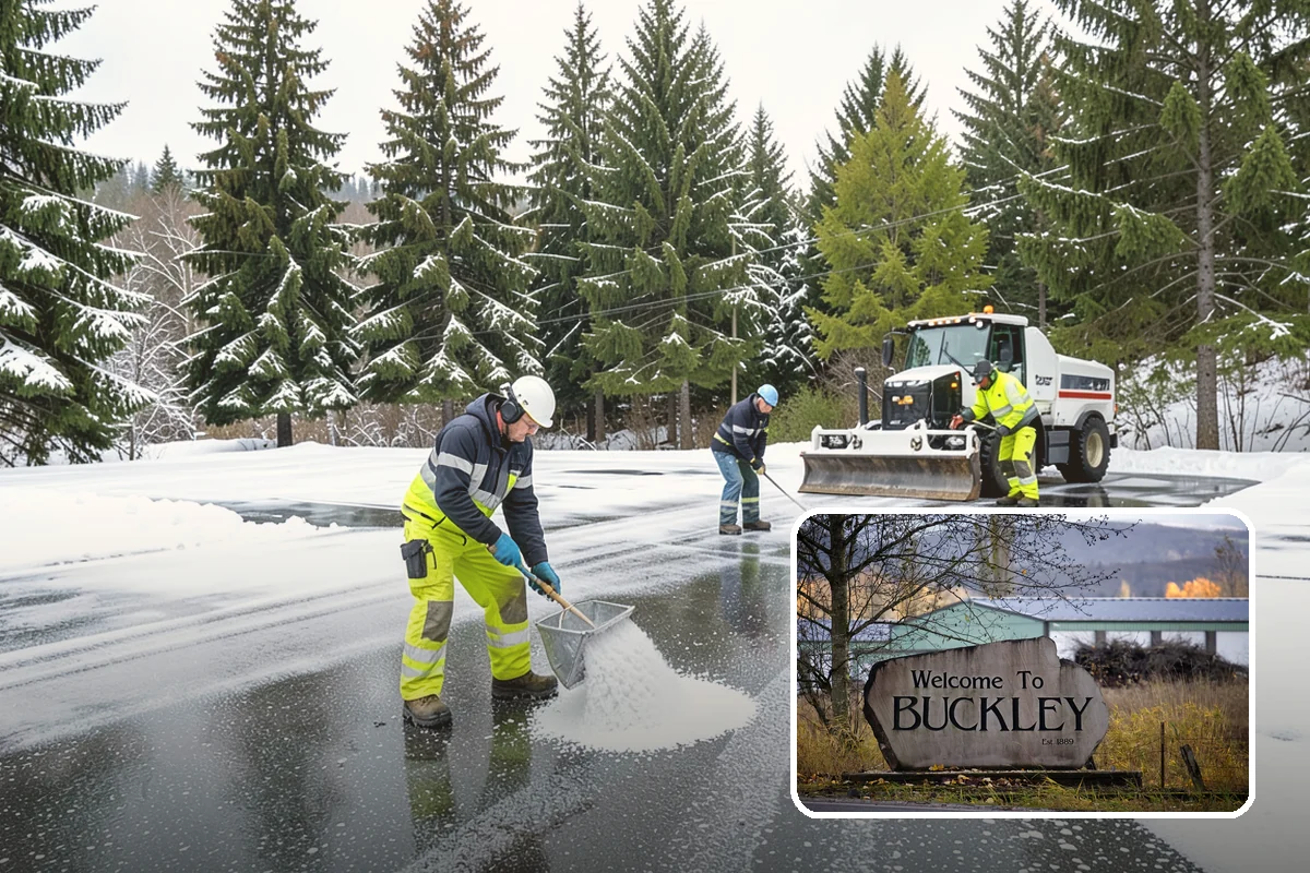 Asphalt Driveway Deicing in Buckley, Pierce County, WA - Breaks the black ice that forms on asphalt after sunset