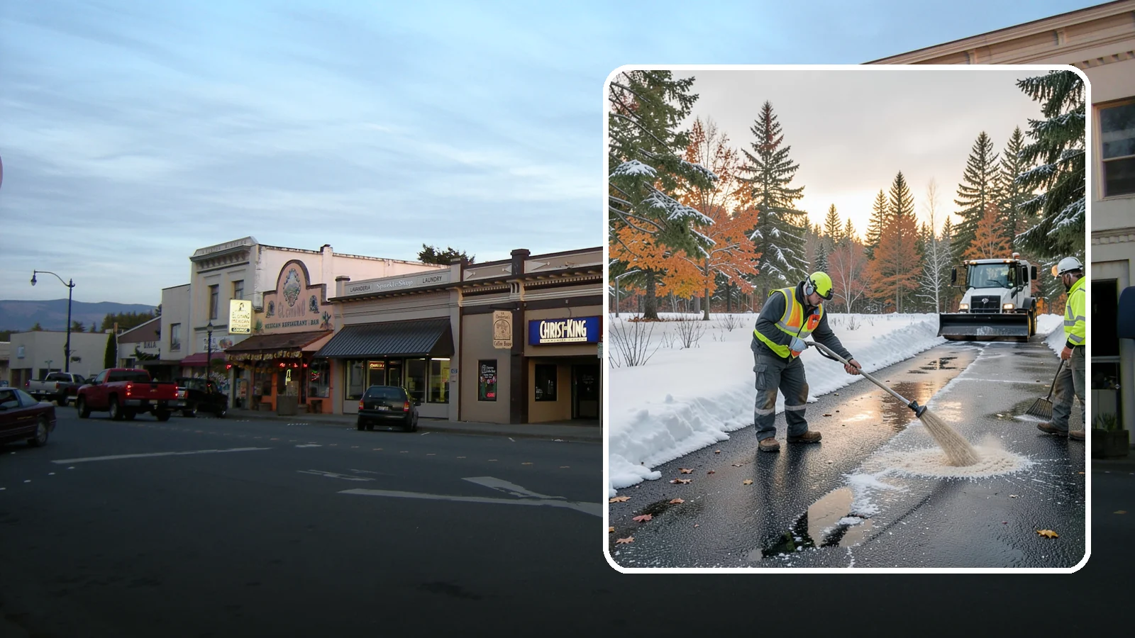 Asphalt Driveway Deicing in Burlington, Skagit County, WA - Targeted deicing of asphalt driveways to break the black ice that forms during Western Washington's melt-and-refreeze nights.