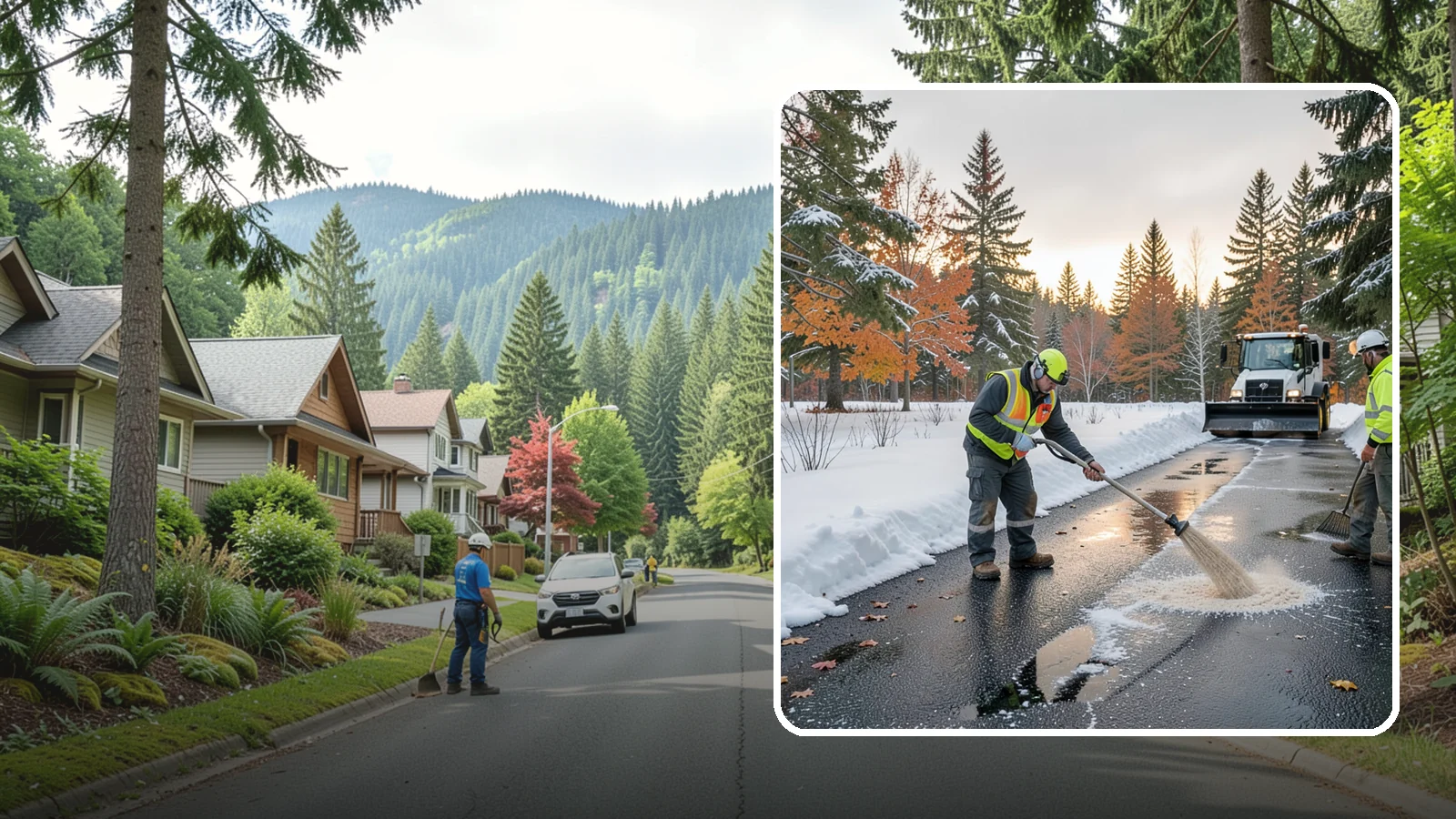 Asphalt Driveway Deicing in Darrington, Snohomish County, WA - Targeted deicing of asphalt driveways to break the black ice that forms during Western Washington's melt-and-refreeze nights.