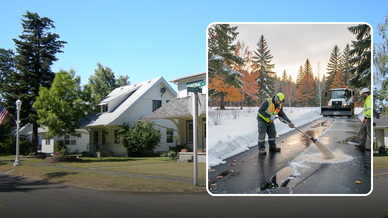 Asphalt Driveway Deicing in DuPont, Pierce County, WA - Targeted deicing of asphalt driveways to break the black ice that forms during Western Washington's melt-and-refreeze nights.