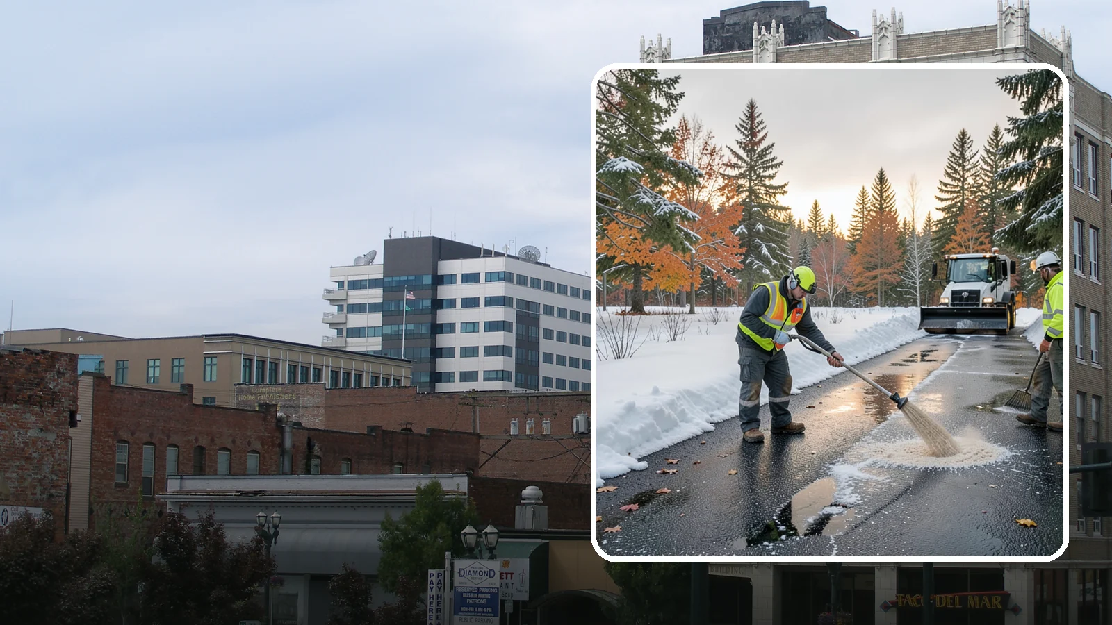 Asphalt Driveway Deicing in Everett, Snohomish County, WA - Targeted deicing of asphalt driveways to break the black ice that forms during Western Washington's melt-and-refreeze nights.