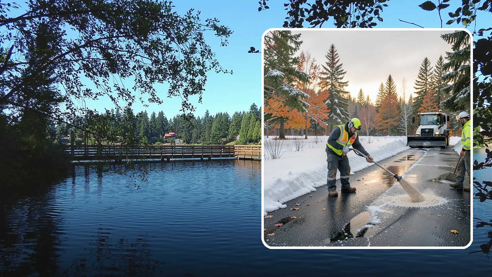 Asphalt Driveway Deicing in Federal Way, King County, WA - Targeted deicing of asphalt driveways to break the black ice that forms during Western Washington's melt-and-refreeze nights.